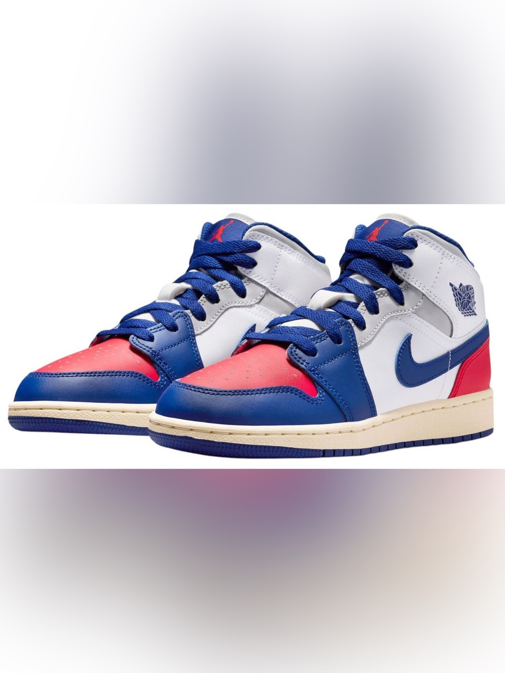 Air Jordan 1 Kids' Grade School Mid Shoes White/Deep Royal Blue/University Red